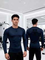 Men's brand print compression shirt Long Sleeve Quick Dry Gym Workout Running Cycling Athletic Base Layer Sports Tight Top-J53
