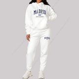 New Ladies TrackSuit Autumn Winter Hoodies Sweatshirts Sweatpants 2 Piece Outfits Madrid Print Trend Sportwear Women Pants Sets