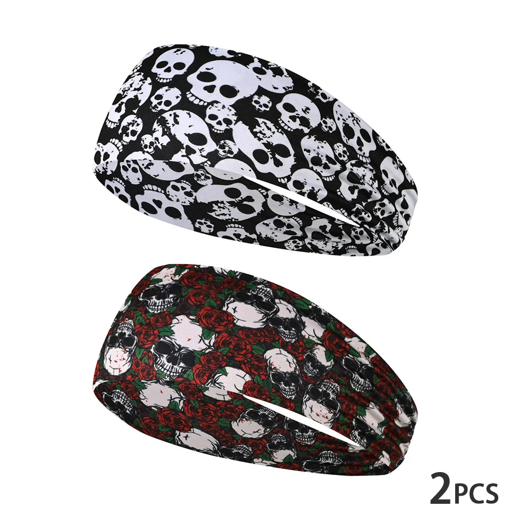 Elastic skull print sports headband, sweat-absorbent sports headband, unisex non-slip fitness headband, cycling street headband