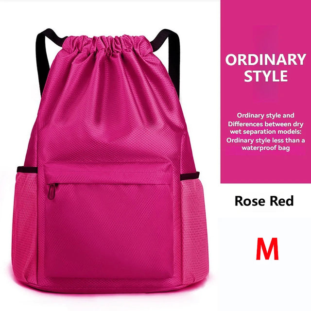 Loogdeel Portable Gym Football Drawstring Bag Quick Drying Large Capacity Oxford Cloth Backpack Solid Color Adjustable Straps
