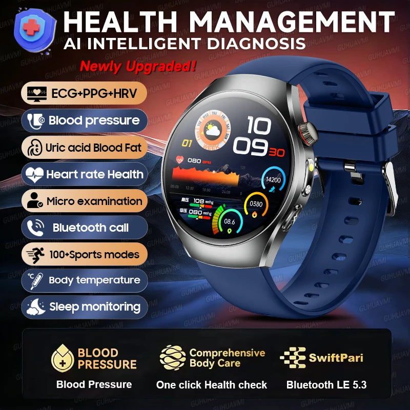 GUHUAVMI 2026Upgrade AI Diagnosis Care Smart Watch 1.47-Inch AMOLED ECG+PPG Blood Pressure Blood Lipid Smartwatchs For Men Women