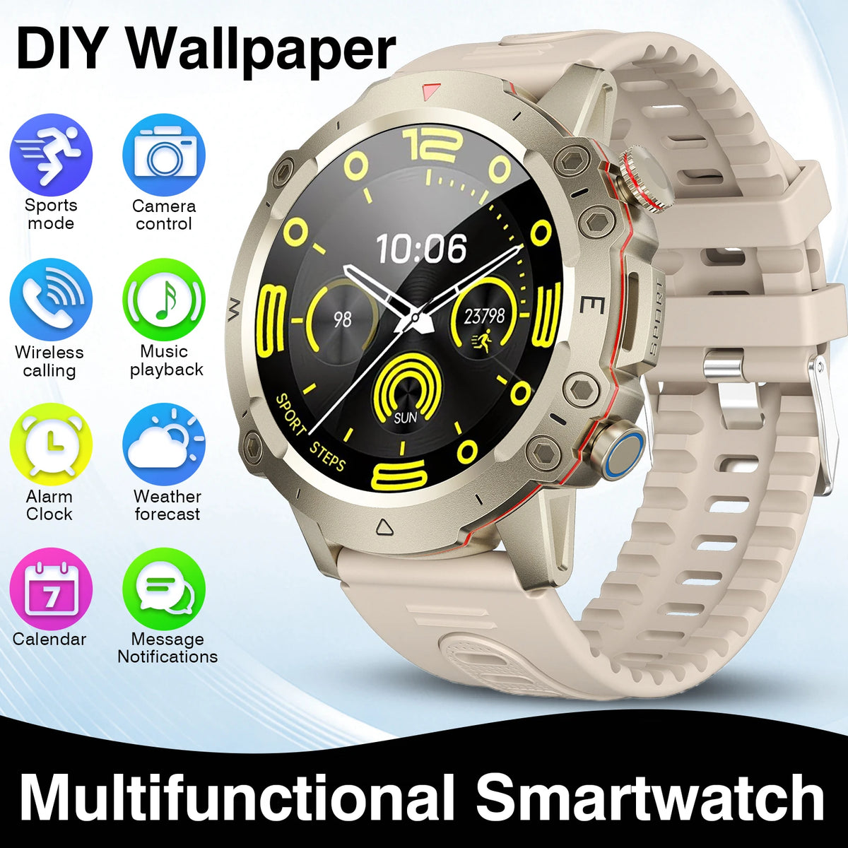New Full-Touchscreen HD Sports Smartwatch, Unisex, with Call/Message Alerts,  Watch Faces, Multiple Sports Modes, Music Playback. Suitable for Android & IPhone, Ideal Gift for Everyone