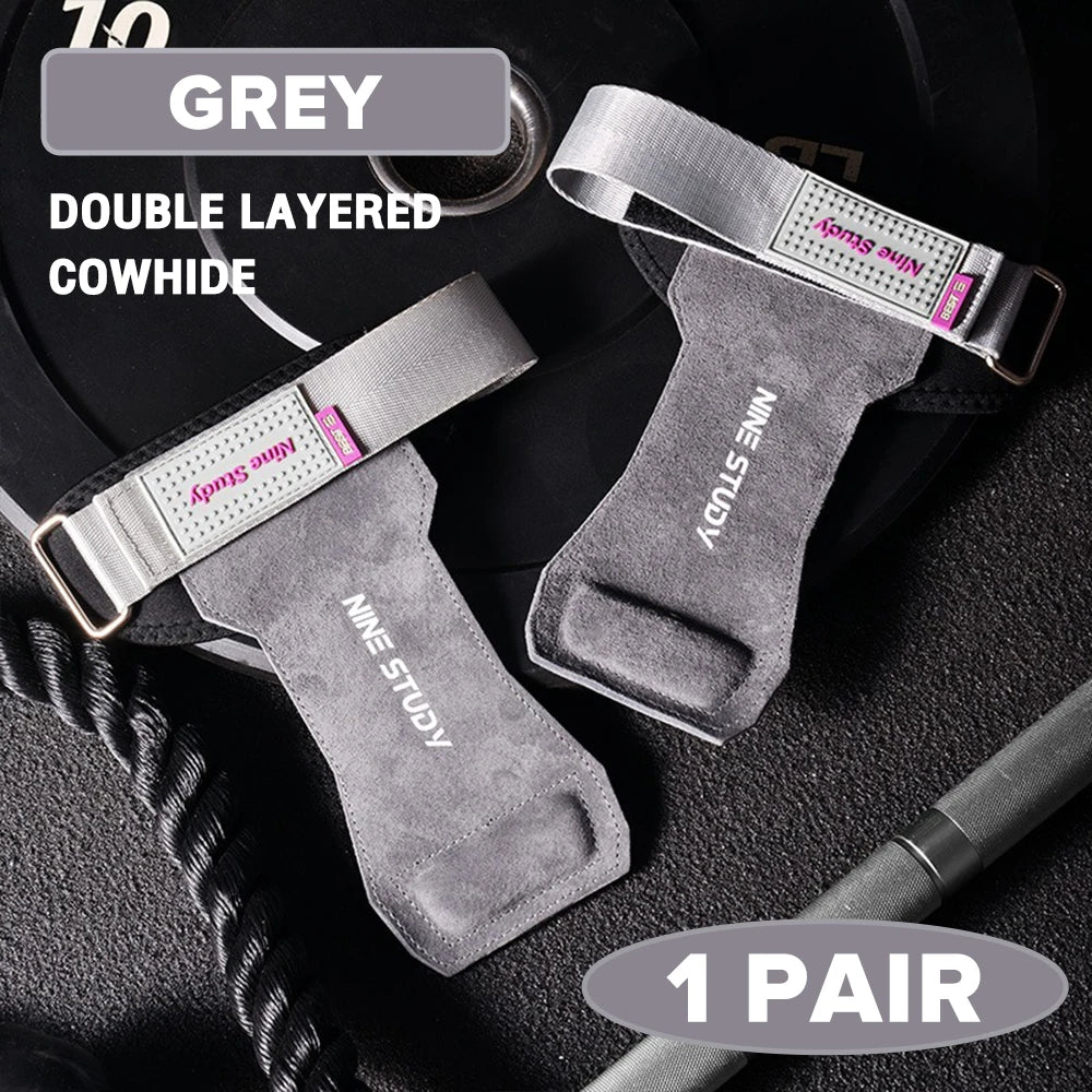 1 Pair Premium Anti-Slip Wrist Wrap Lifting Straps Grips Fitness Gloves for Gym Training Deadlifting 3 Layer Leather