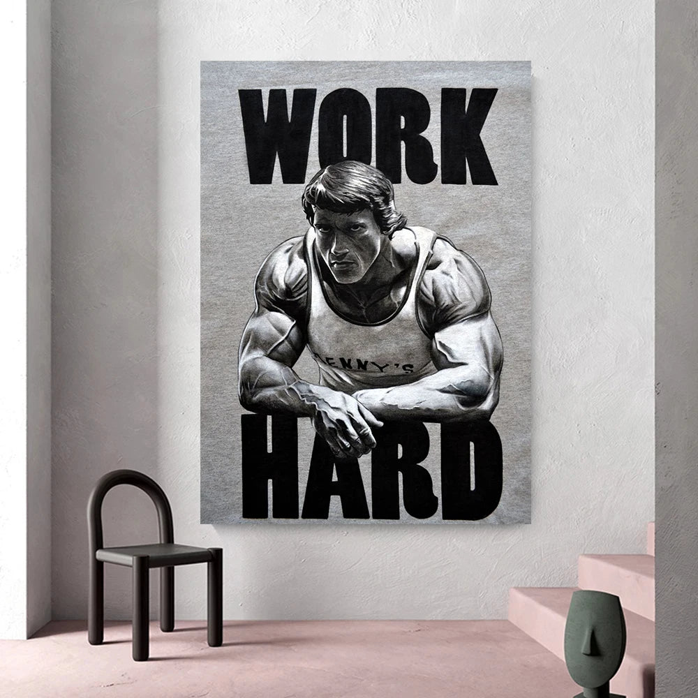 Motivational Quote Bodybuilding Weightlifting Schwarzenegger Man Girl Gym Fitness Poster Prints Canvas Painting Wall Home Decor