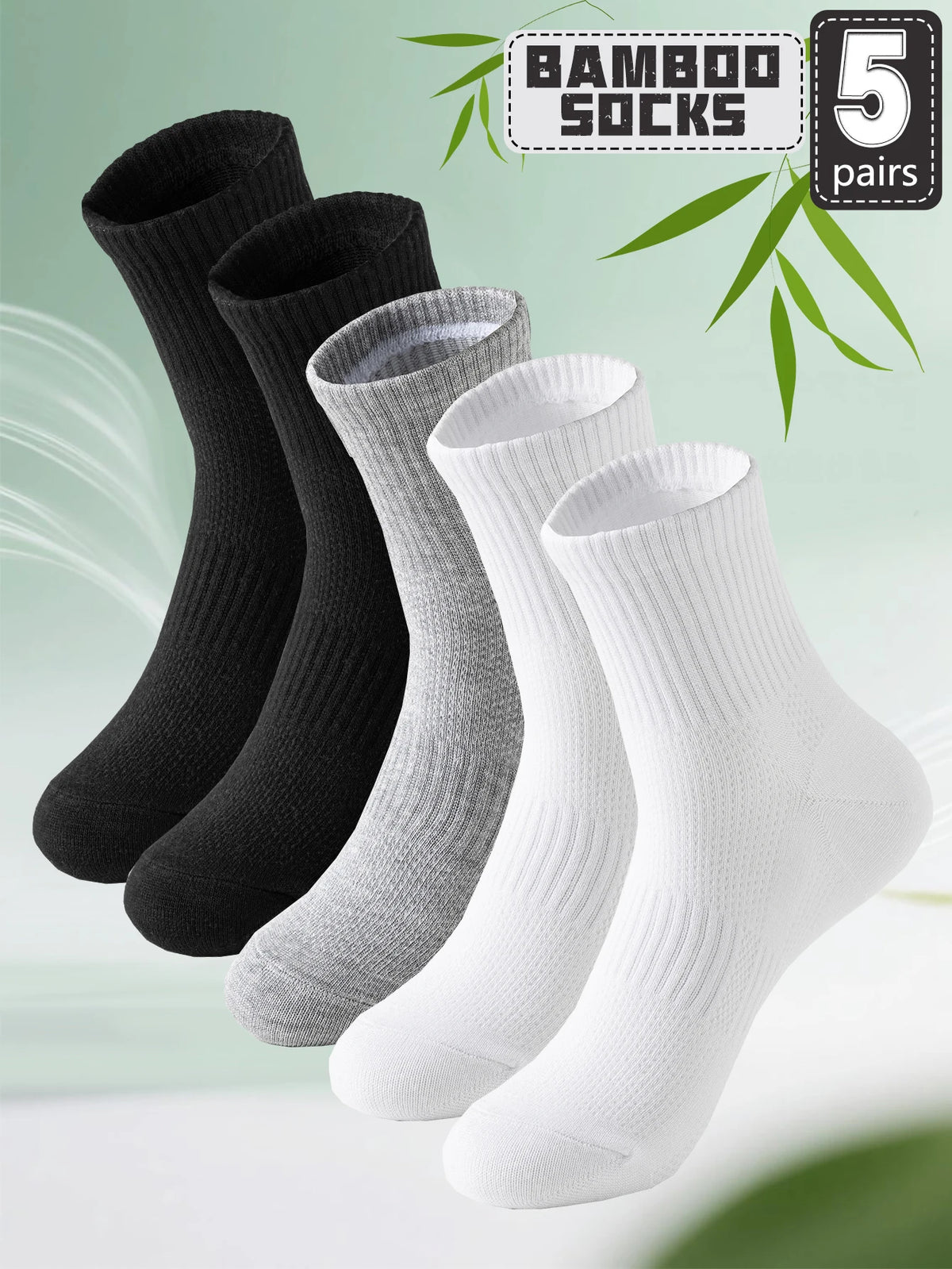 5 Pairs High-Quality Men's Bamboo Fiber Socks Breathable Mesh Spring Summer Anti-Odor Sweat-Absorbing Black Business Short Socks