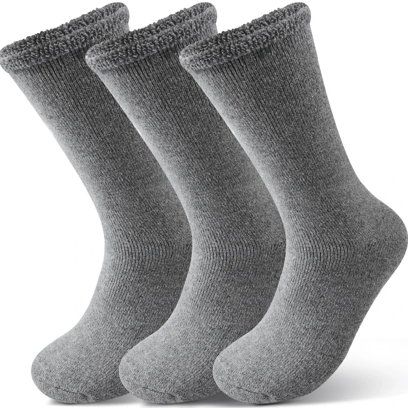 3Pairs Men's Fleece Lined Thermal Crew Socks Winter Plush Mid-Calf for Snow & Indoor Dark Solid Comfort Terry Socks Daily Wear