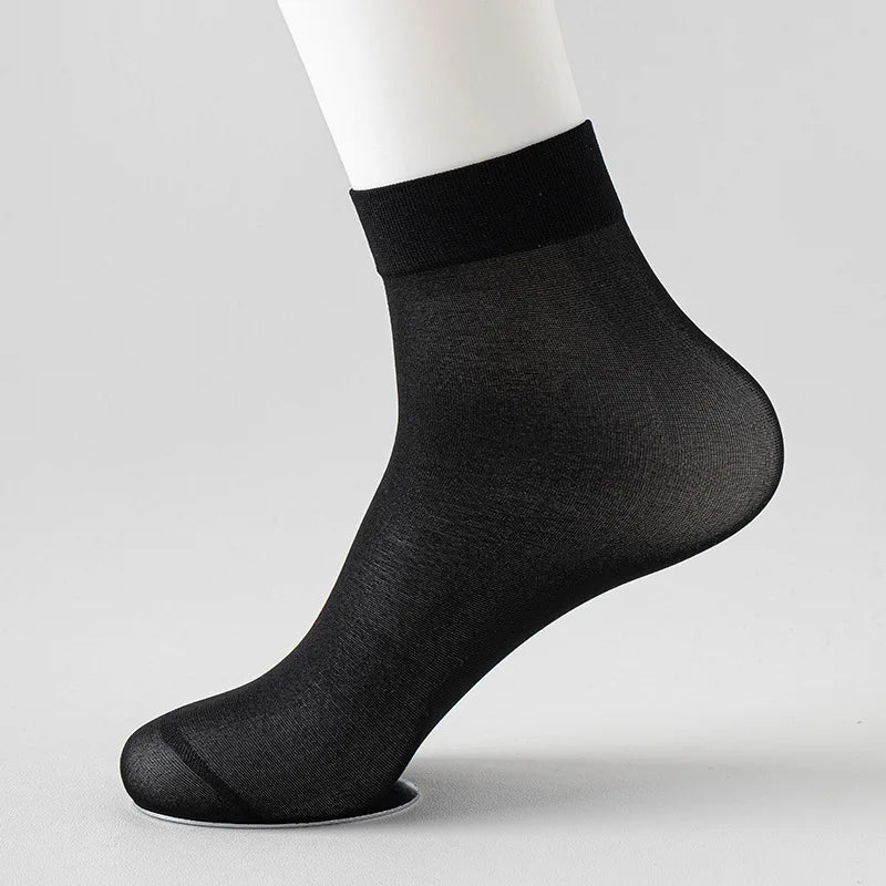 2026 New Spring Summer 10 Pairs Men's Business Casual Ice Silk Mid-Calf Socks Breathable Sweat Absorbing Ultra Thin Work Socks