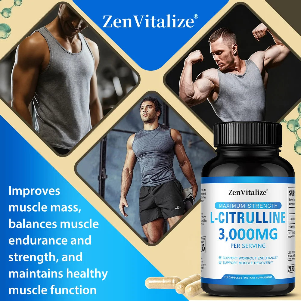 L Citrulline 3000mg Supplement Capsules for Men & Women - Muscle Recovery & Workout Endurance - Vegan, Non-GMO