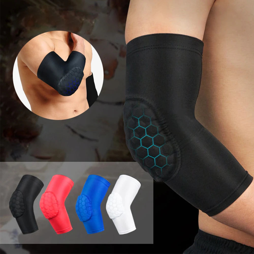 1Pcs Sports Elbow Compression Sleeve Arm Forearm Support Brace Crashproof Honeycomb Pad Cycling Running Basketball Arm Guard