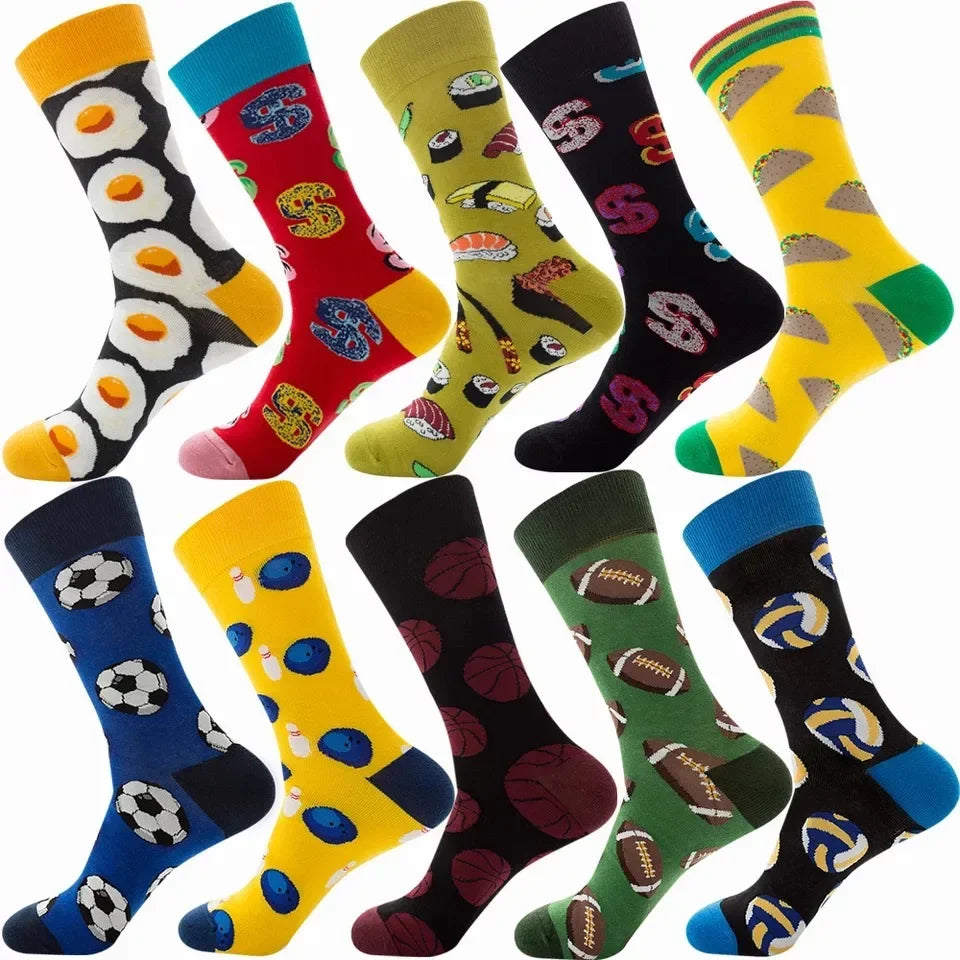 10 Pairs Lot Pack Men Women Couples Lover Socks New Arrival Rhombus Animal Christmas Cartoon Fruit Food Dot Cotton Happy Socks