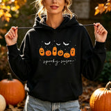 Spooky Season Cute Pumpkin Jack O Lantern Print Hoodie Women Halloween Fall Autumn Funny Graphic Long Sleeve Pullover Top