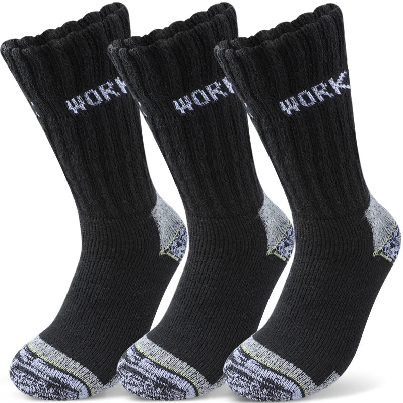3Pairs Men's Thermal Work Crew Socks Winter Thick Terry Knit Mid-Calf Sock Breathable Comfort Fit for Daily Wear & Outdoor Sport