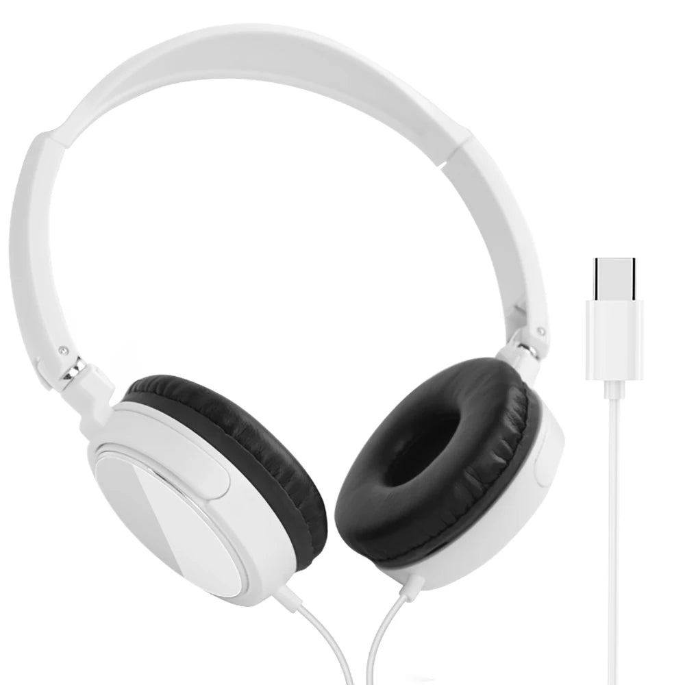 Type-C Wired Headphones 3 5mm Bass Stereo Foldable With Microphone Adjustable Headphones Suitable For Pc Mp3 Mobile Headphones