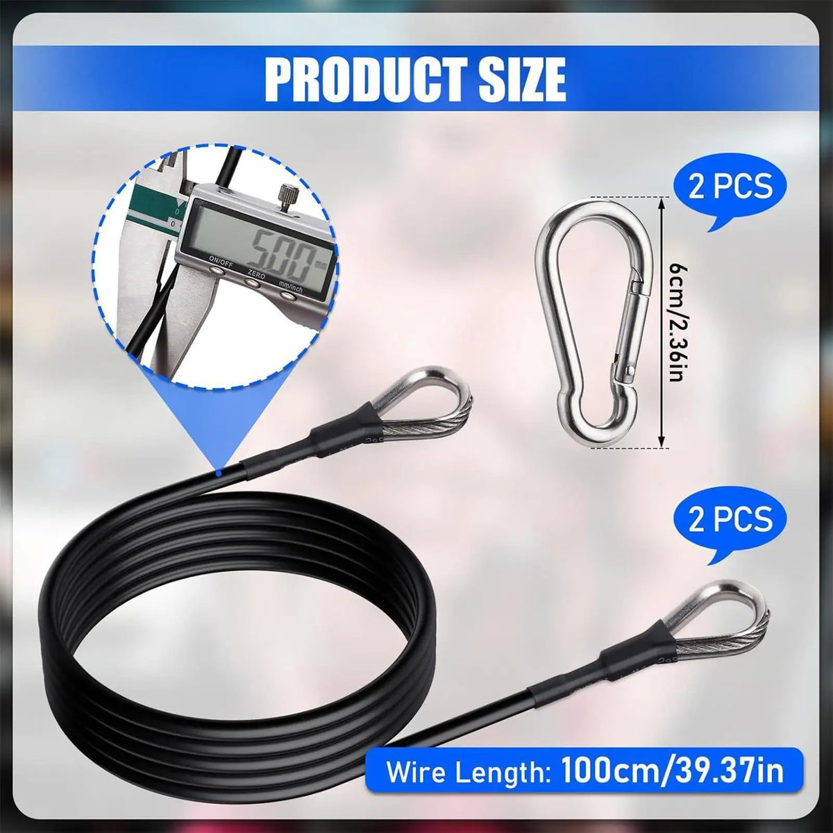 Fitness Cable Extensions 2 Piece Heavy Duty Exercise Bands for Home Gym Strength Training Pull Down Tricep Curl Resistance