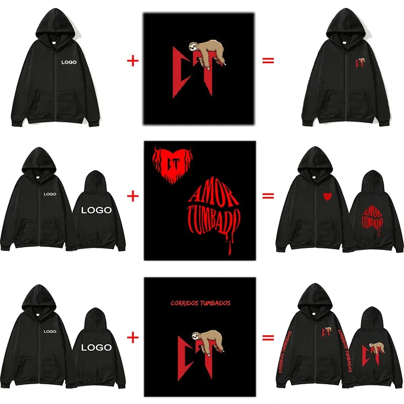 Customized Printed Zipper Hoodies Men Fashion Long Sleeve Zipper Up Sweatshirts Women Casual Personality Hoody Pullover Sudadera