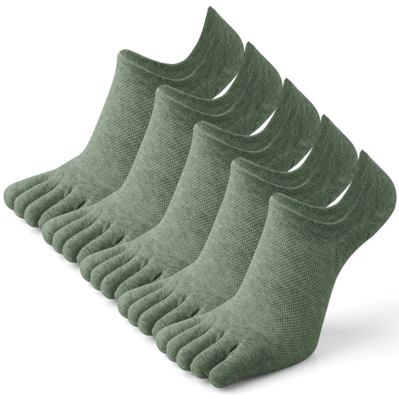 5 Pairs Men's Open Toe Boat Socks Breathable Invisible Ankle Short Socks Elastic Men Five Finger Socks Silicone Anti-slip Sports