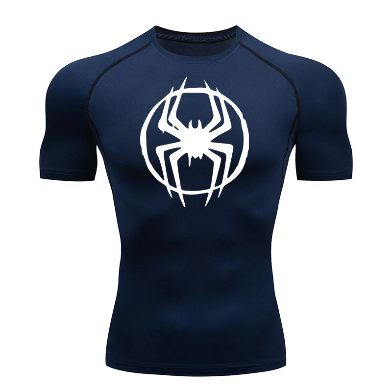 Spider Graphic Compression Shirts for Men Gym Workout Running Tshirt Summer Athletic Quick Dry Tees Tops Short Sleeve Rash Guard