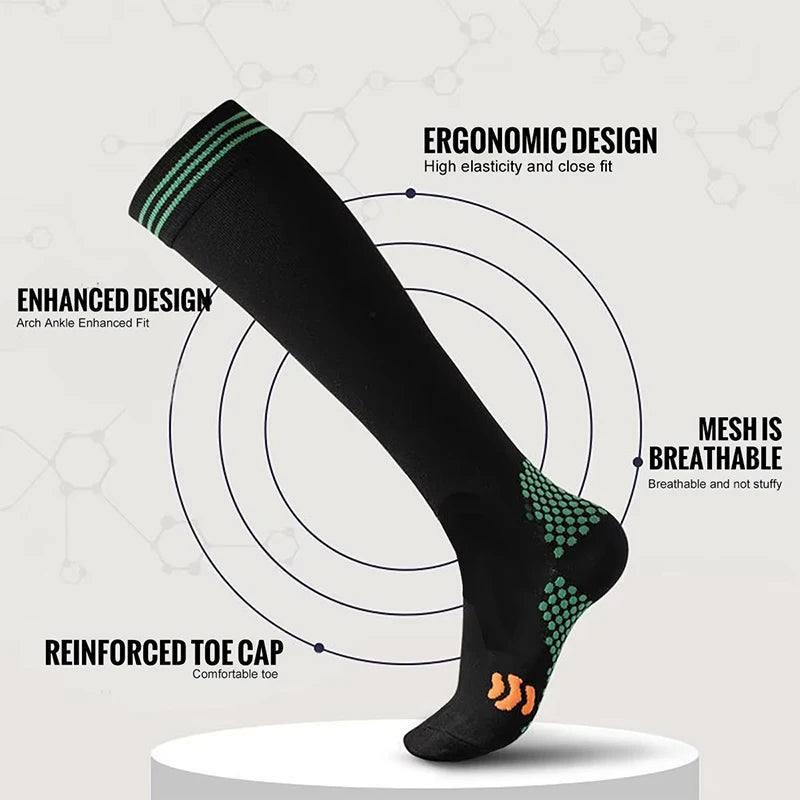 Sport Compression Socks Shock-Absorbing Anti-Slip Varicose Veins Socks Absorb Moisture Sweat Running Cycling Socks Varicose Vein