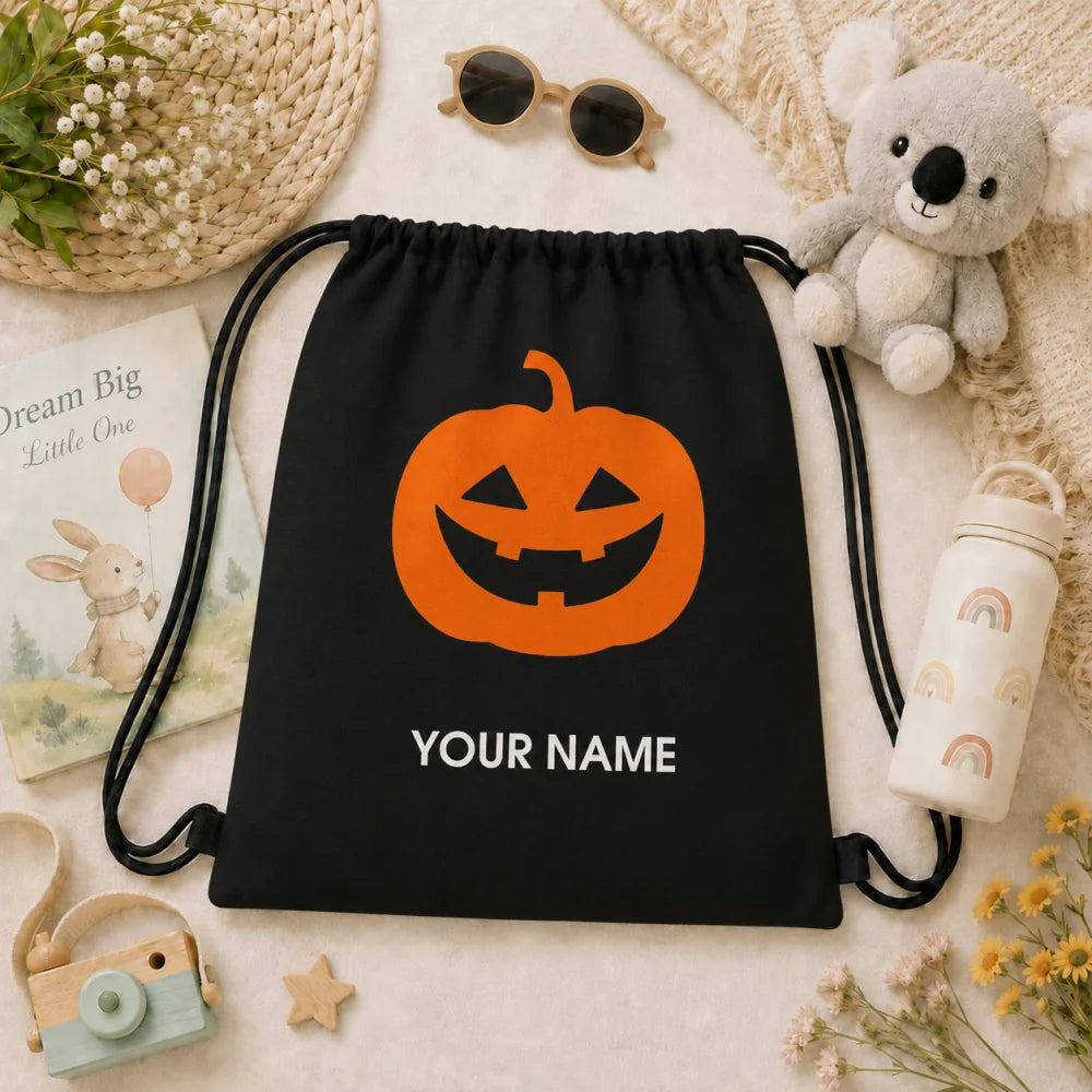 Kids Personalized Halloween Drawstring Backpack Trick Or Treat Candy Corn Custom Name Festival Sack Bag 34x41cm
