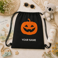 Kids Personalized Halloween Drawstring Backpack Trick Or Treat Candy Corn Custom Name Festival Sack Bag 34x41cm