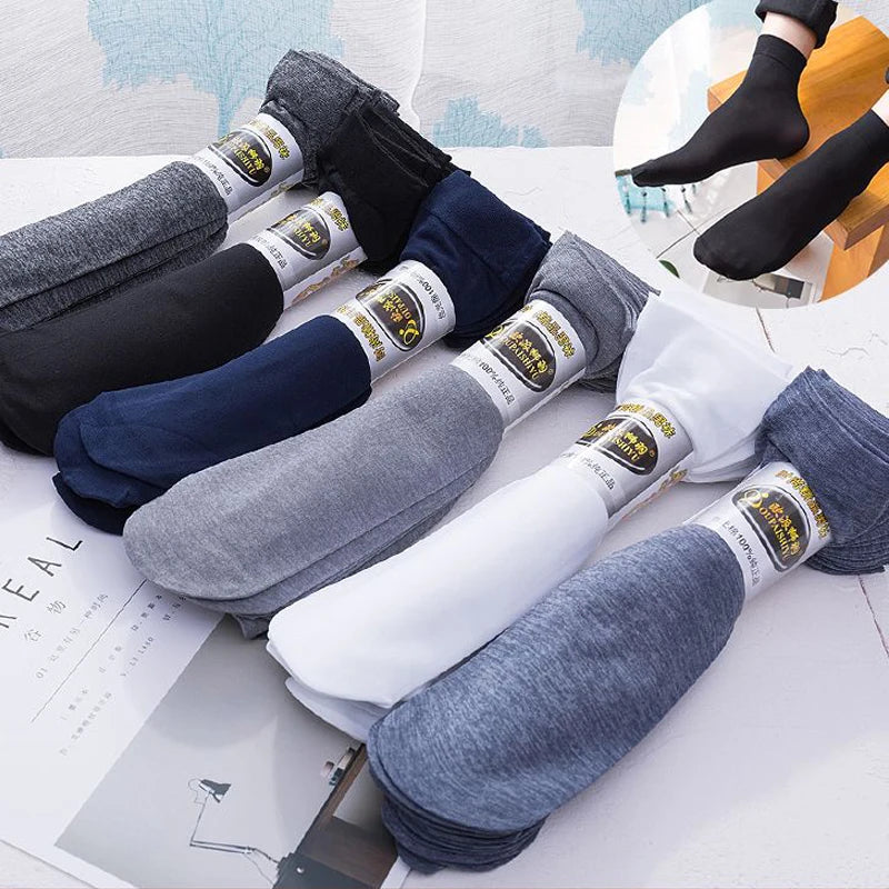 2026 New Spring Summer 10 Pairs Men's Business Casual Ice Silk Mid-Calf Socks Breathable Sweat Absorbing Ultra Thin Work Socks