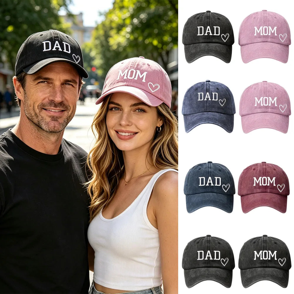 DAD MOM Washed Cotton Baseball Caps Unisex Denim Sport Hat Family Couple Sun Hats Outdoor Soft Top Breathable Sunshade Caps