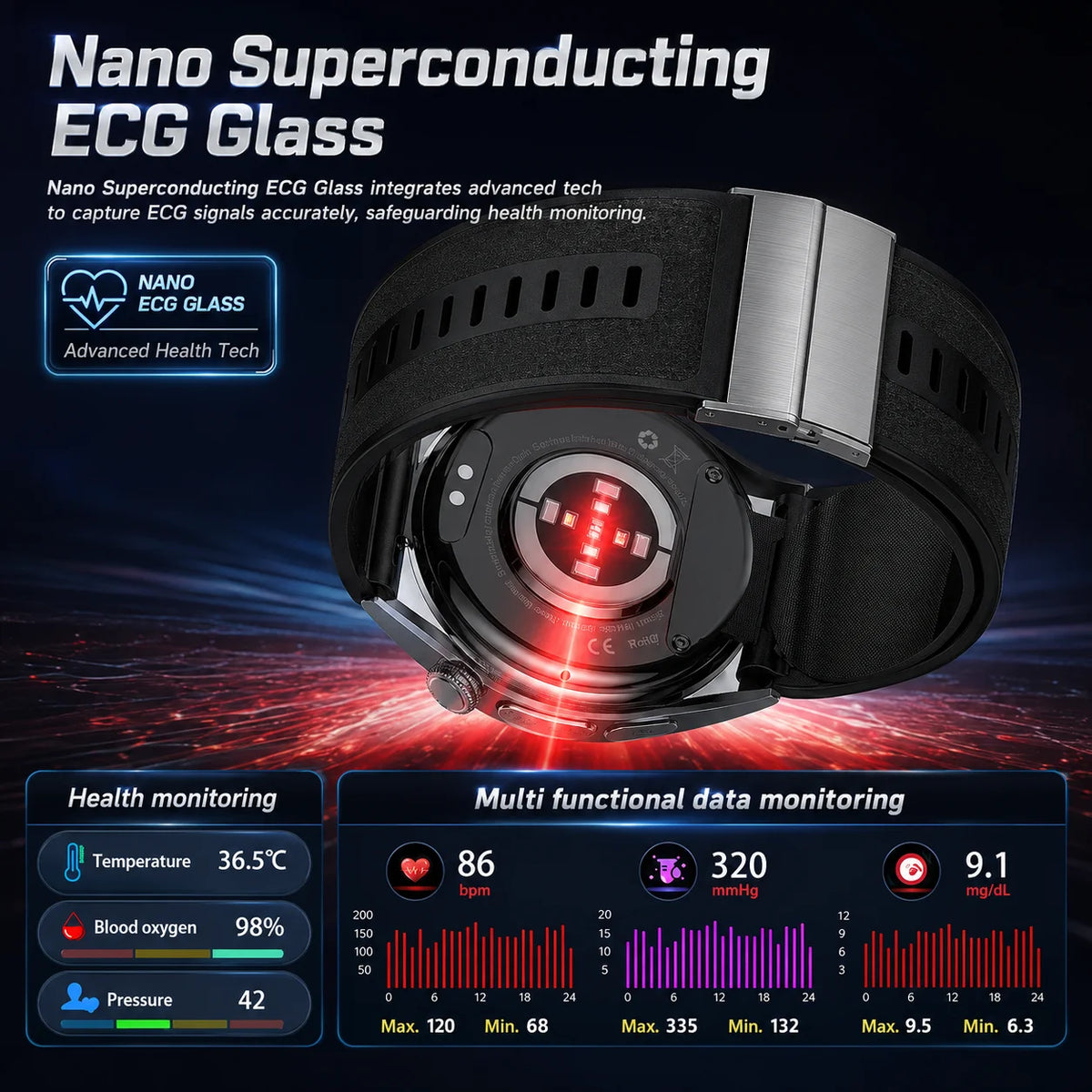 2026New Upgrade Airbag Health Smart Watch Accurate Blood pressure Uric Acid ECG 1.56“AMOLED Screen payment Fitness Nursing Watch