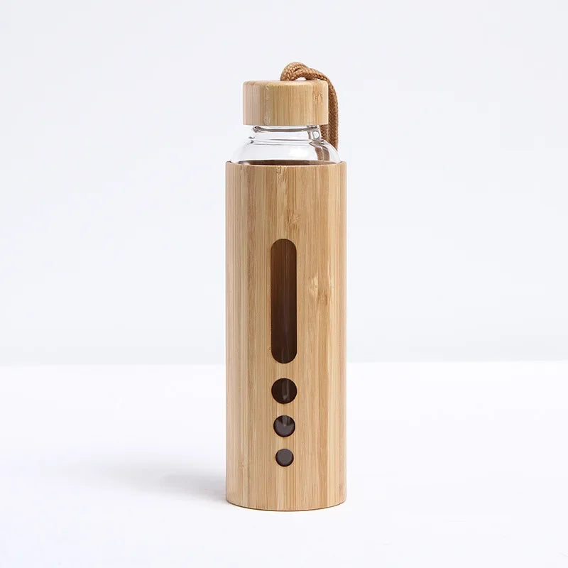 550ML Borosilicate Glass Water Bottle Bamboo Sleeve Cover Eco-Friendly Reusable Travel Drinkware Protective Tumbler Outdoor Cups