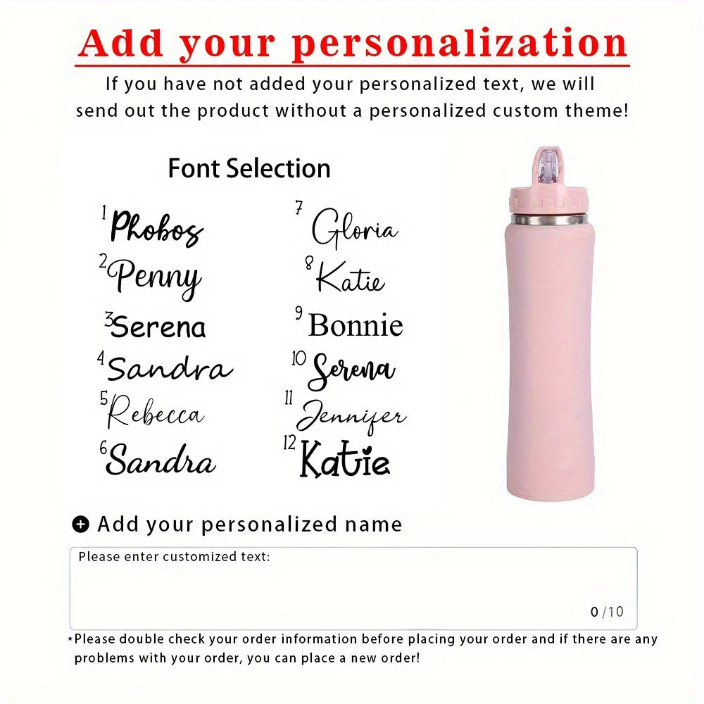 Personalized Insulated Stainless Steel Water Bottle with Straw, Engraved Fitness & Cycling Bottle, Perfect Gift for Men Women