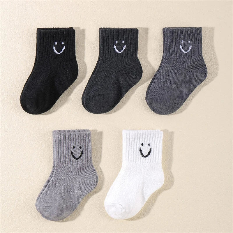 10 Pairs Children's Socks with Smiling Faces, Cute Boys' Socks and Girls' Socks, Suitable for Daily Wear