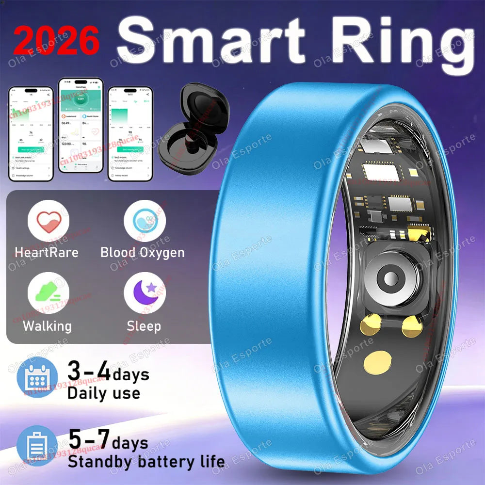 2026 Smart Ring Blood Pressure Heart Rate Sleep Monitoring Smartring IP68 & 5ATM Waterproof Multi-sport Mode Smartring Man Women
