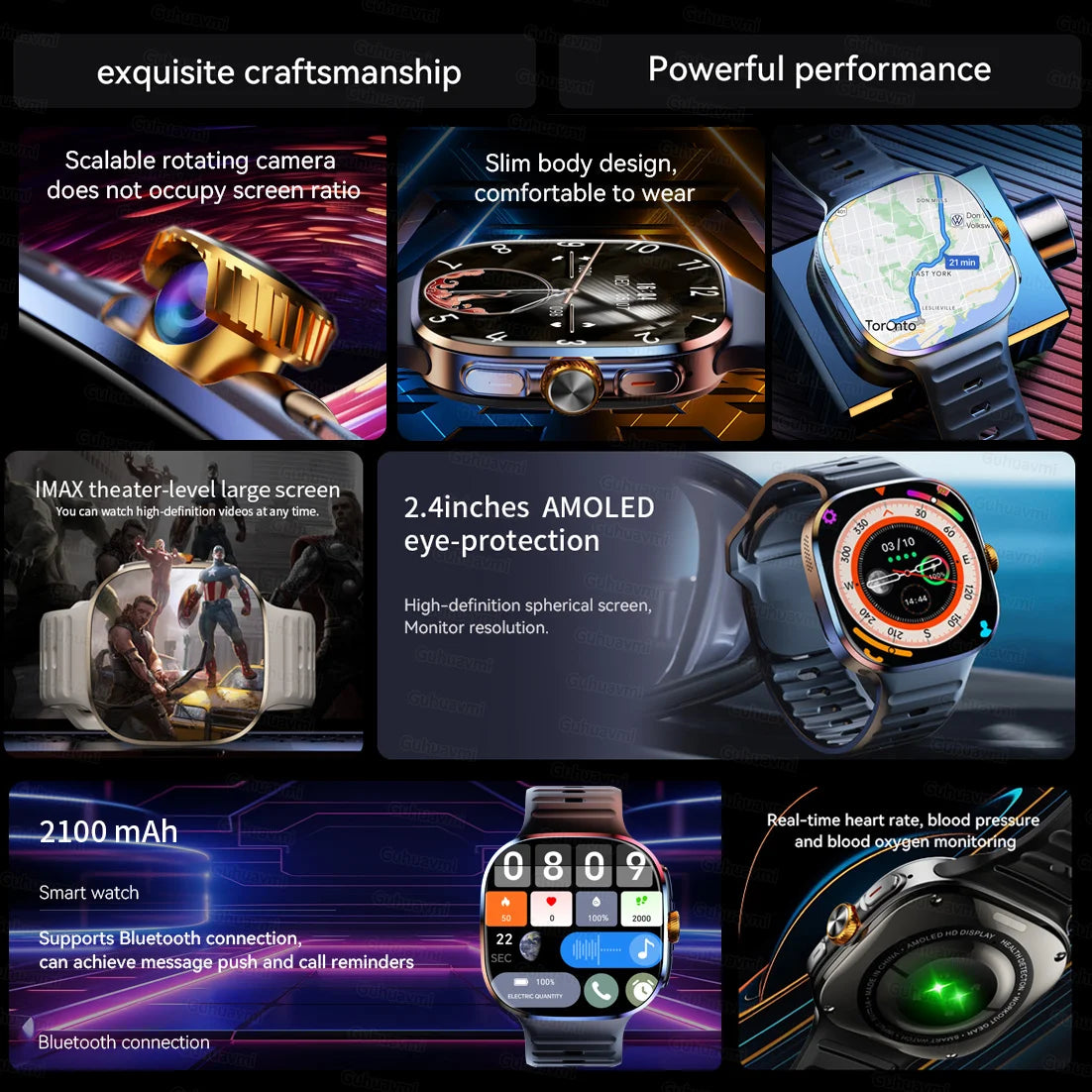 New upgrade 5G/4G Full Network Smart Watch AMOLED 2100mah Rotating Camera GPS WIFI Google APPS Download Smartwatch phone iOS