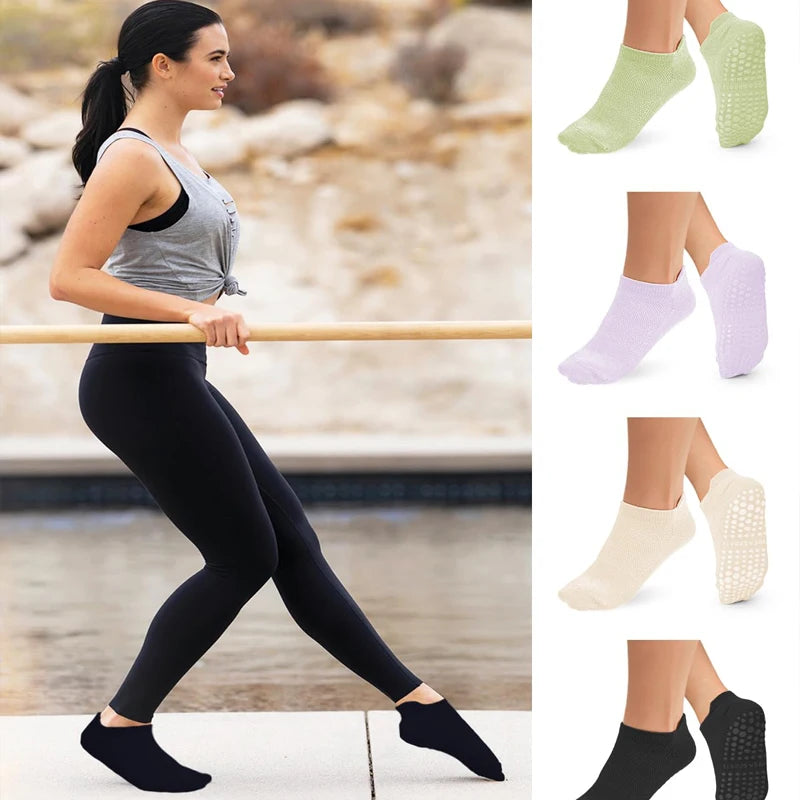 4 Pairs Non Slip Yoga Socks Women Cotton Low Cut Pilates Socks Gym Fitness Dance Sport Floor Short Grip Socks