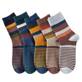 5Pairs/Lot Men's Socks Combed Cotton Outdoor Party Compression Long Socks Fashion Colorful Square Stripe Happy Casual Socks Men