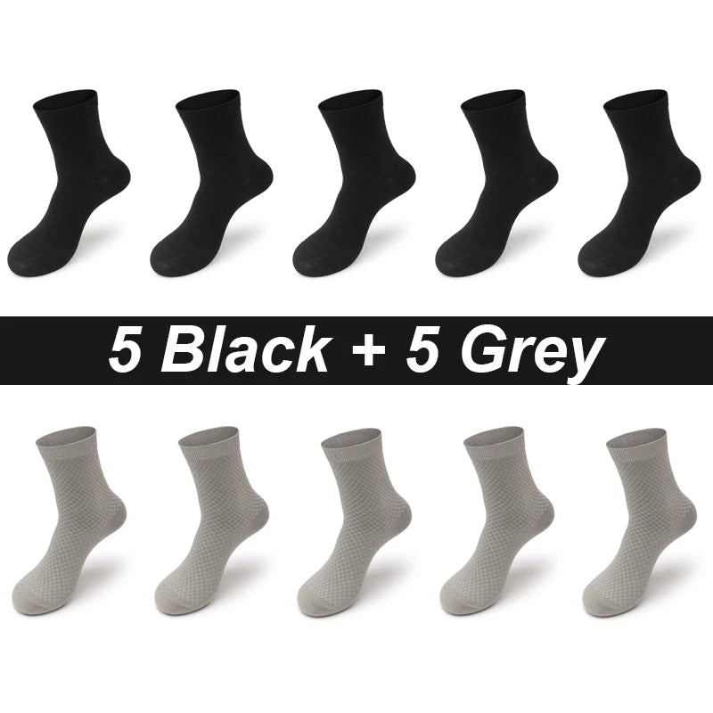 Bamboo Fiber Men's Socks 10Pairs Black Business Soft Breathable Long High Quality  Autumn for New Male Sock Plus Size 39-48