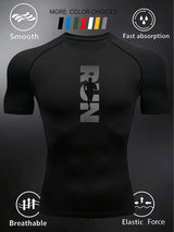 Men's and Women's Matching Short Sleeve T-Shirt with Pressed Design Printed RUN Pattern Fitness Top Suitable for Running - J34