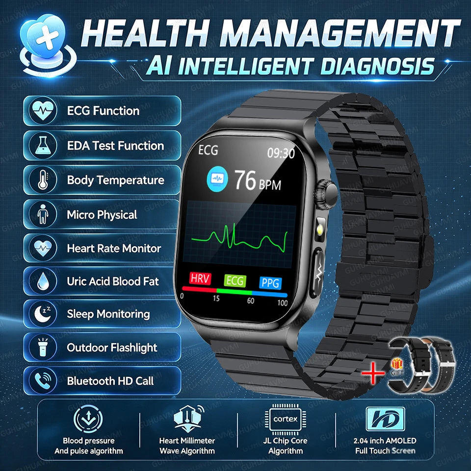 2026 New Hospital Level Health Smart Watch Body Fat ECG Blood oxygen BP Health AMOLED Screen HD Call Sport Smart Watches For Man