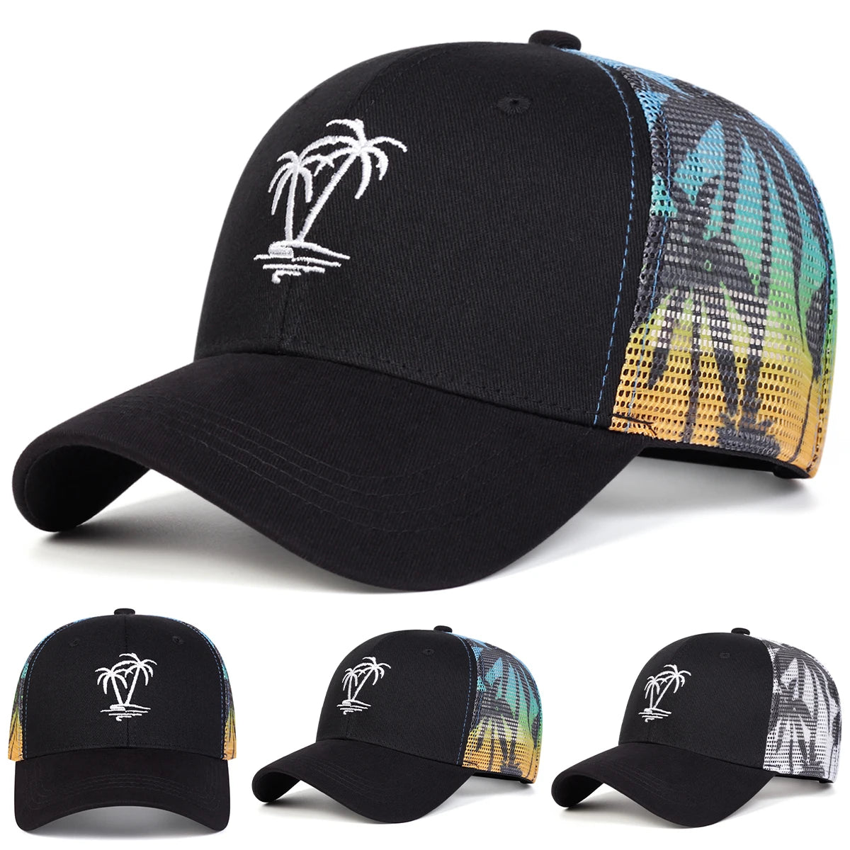Unisex Coconut Tree Embroidery Baseball Net Caps Spring and Summer Outdoor Adjustable Casual Hats Sunscreen Hat Sports Cap