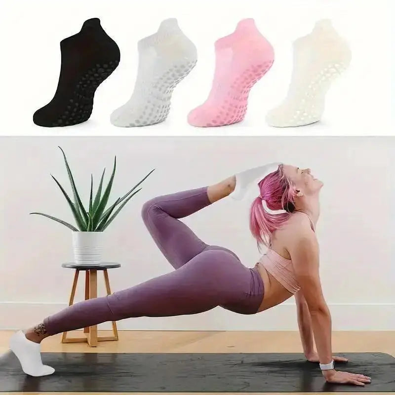1-4 Pairs Grip Pilates Socks for Women Yoga Athletic Socks for Barre Ballet Barefoot Workout