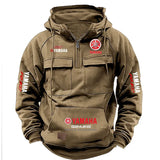 2026 New YAMAHA Logo Motorcycle Racing Race Retro Velvet Half Zipper Hoodie Men's Multi Pocket Autumn/Winter Casual Sweatshirt