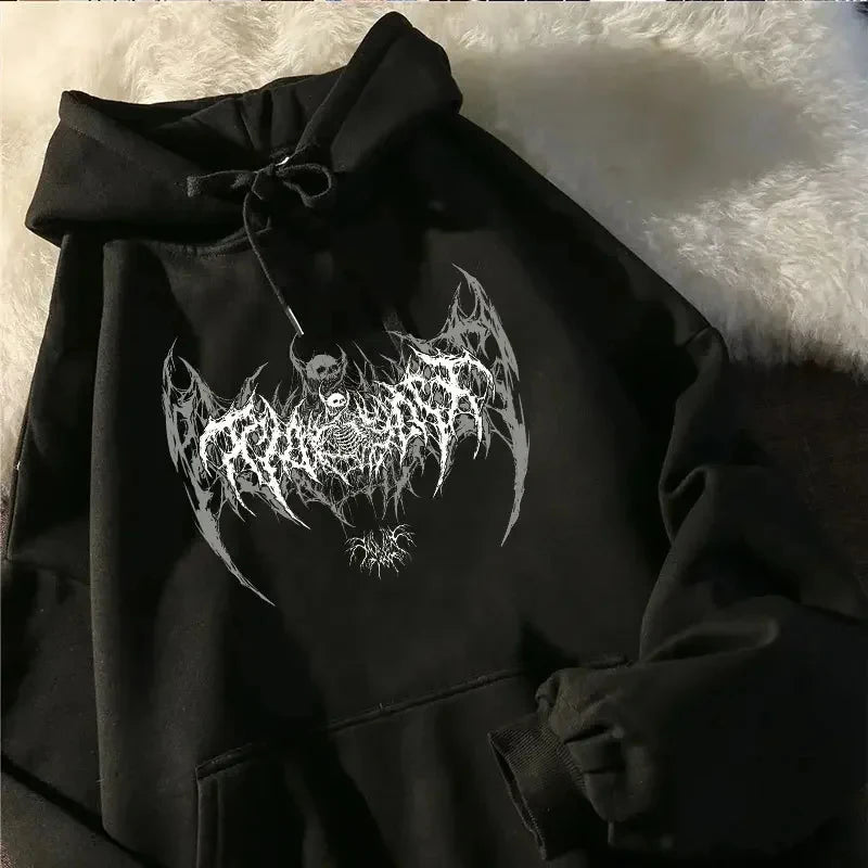 Unisex Skull Printed Hoodie Gothic Punk Style Long Sleeve Sweatshirt for Men Women Black Fashion Cool Hooded Pullover 2025