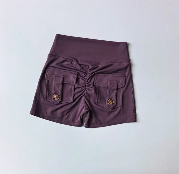 Nude High Waist Peach Hip Seamless Fitness Shorts with Pockets Women's Tight Sports Running Training Dance Hip Lifting Pants