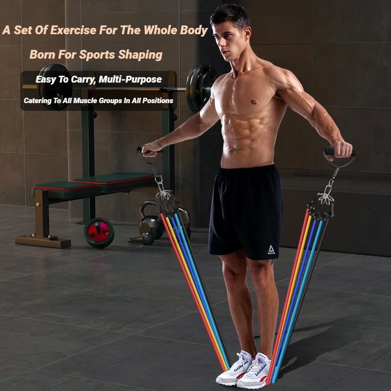 11Pcs/Set Pull Rope Resistance Bands Portable Fitness Equipment Ankle Strap Chest Expander Elastic Exercise Band Training