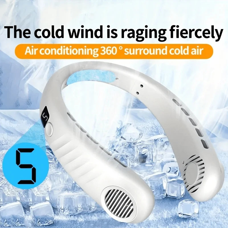 Rechargeable Neck Fan with LED Display, 5-Speed Settings, All-AroundCooling, Portable Travel Fan, Lightweight and Quiet Design