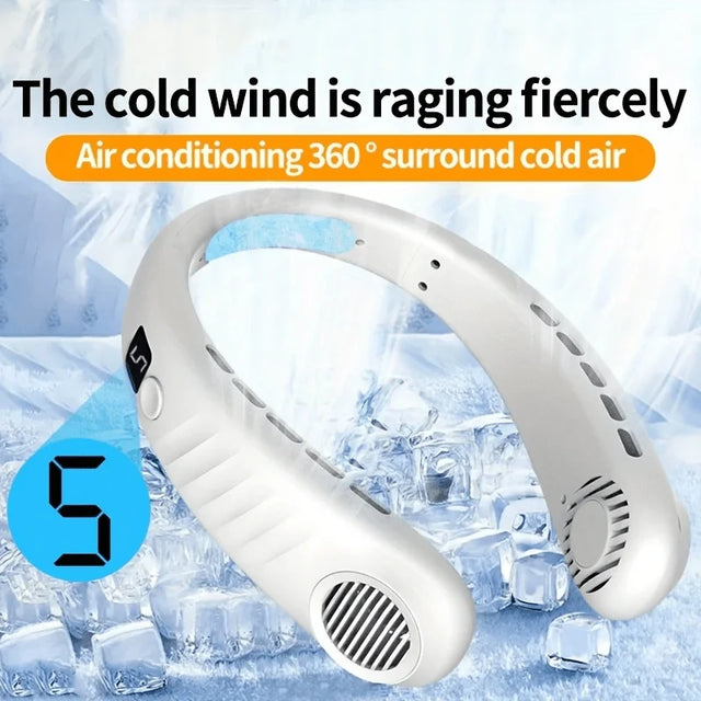 Rechargeable Neck Fan with LED Display, 5-Speed Settings, All-AroundCooling, Portable Travel Fan, Lightweight and Quiet Design