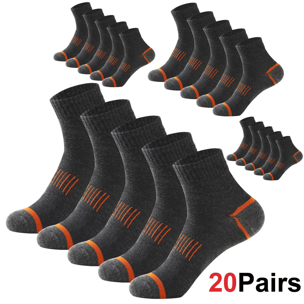 20Pairs High Quality Men's Cotton Socks Set Casual Breathable Sports Winter Black Large Size 38-45