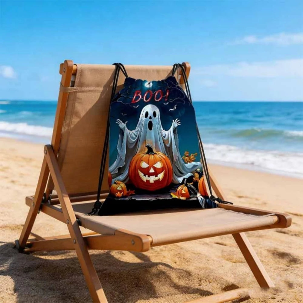 1Pc Custom Text Halloween Pumpkin Drawstring Backpack, Portable Drawstring Bag, Suitable for Gym, Travel, Sports, Holiday Gift