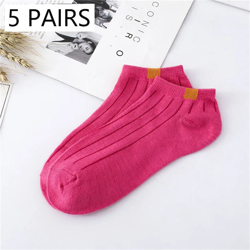 5 Pairs Socks Womens Summer Autumn Socks Women Quality Cotton Cute Set Japanese Style Sports Fashion Short Ankle Socks Harajuku