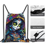 Custom Day of the Dead Retro Style Ideal Gift Halloween Drawstring Backpack Sports Gym Bag for Women Men  Training Sackpack
