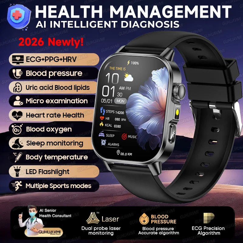 2026 New Micro Physical Examination Health Smartwatch Blood Pressure Uric Acid Blood Lipids Flashlight Care Smartwatch for Women